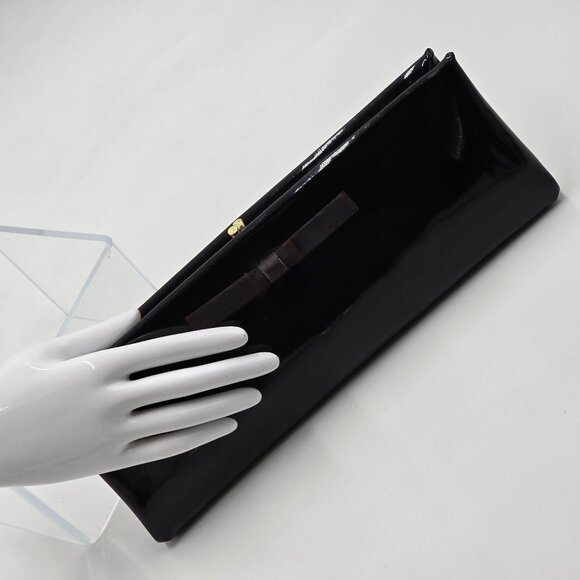 Henry Levine – Vintage Black Patent Clutch / Handbag with Bow Accent - Picture 2 of 16